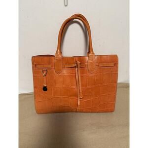 Dooney & Bourke Tote Bag Croc Embossed Leather Orange Satchel Made in Italy